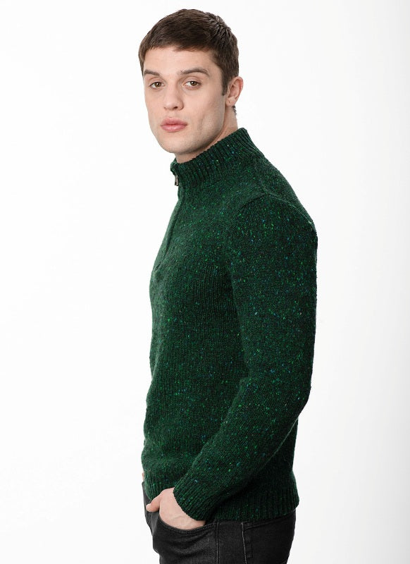 Zip Neck Jumper - Bottle Green - Fisherman Out of Ireland - side