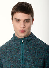 Zip Neck Sweater - Teal Grey - Fisherman Out of Ireland - detail front