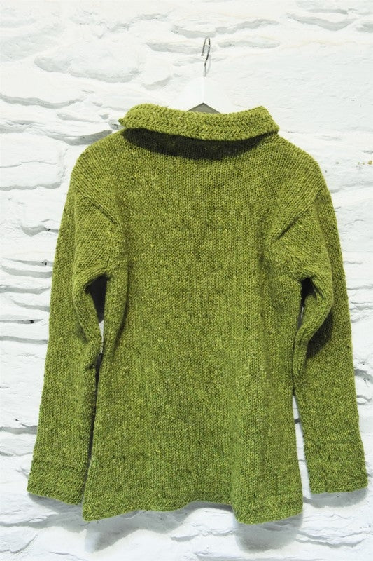 Boat neck and herringbone edges sweater - Apple Green – Rossan Knitwear - back