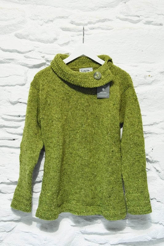 Boat neck and herringbone edges sweater - Apple Green - Rossan Knitwear - front