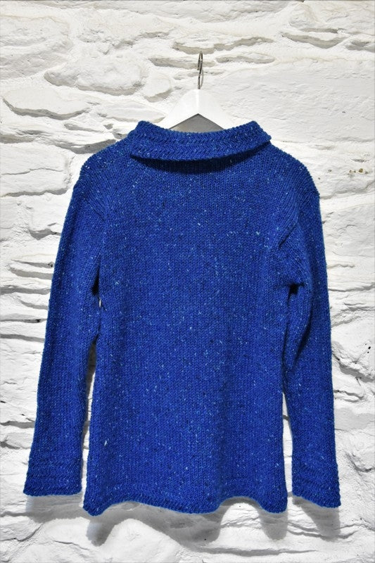 Boat neck and herringbone edges sweater - Bright Blue – Rossan Knitwear - back