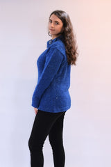 Boat neck and herringbone edges sweater - Bright Blue – Rossan Knitwear - side