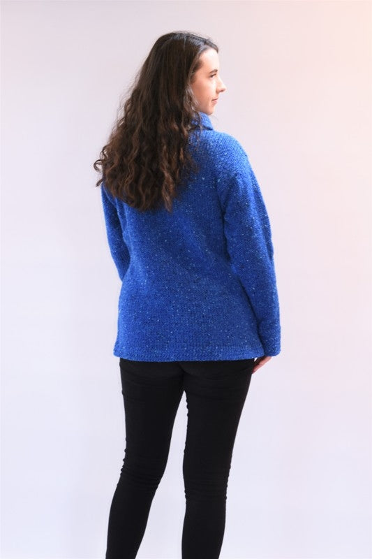 Boat neck and herringbone edges sweater - Bright Blue – Rossan Knitwear - back