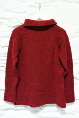 Boat neck and herringbone edges sweater - Red – Rossan Knitwear - back