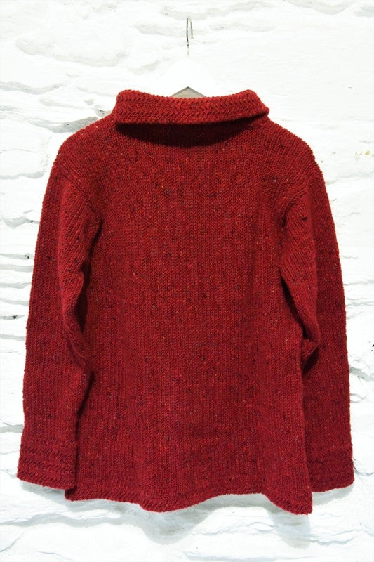 Boat neck and herringbone edges sweater - Red – Rossan Knitwear - back
