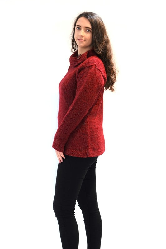 Boat neck and herringbone edges sweater - Red – Rossan Knitwear - side
