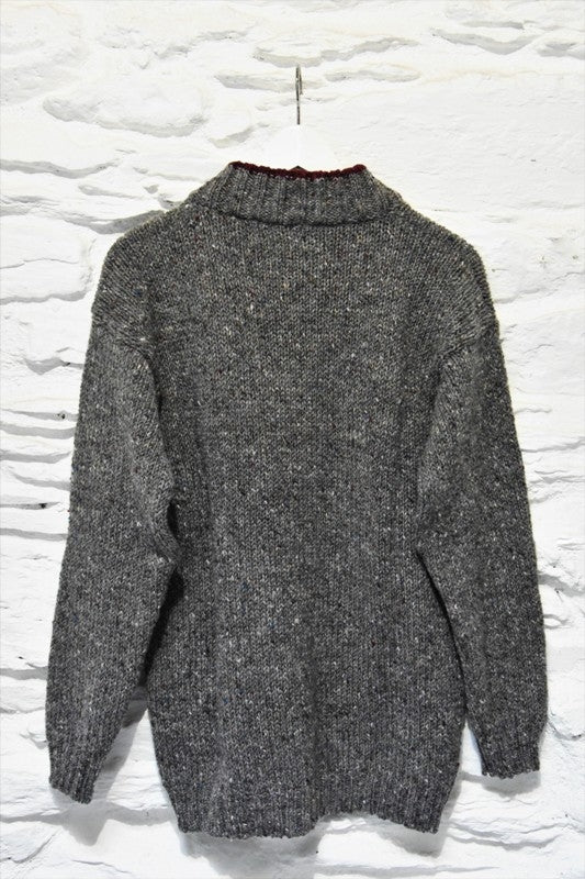 Buttoned Hight Neck Sweater – Speckled Grey – Rossan Knitwear - back