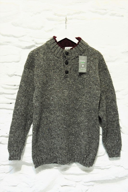 Buttoned Hight Neck Sweater – Speckled Grey – Rossan Knitwear