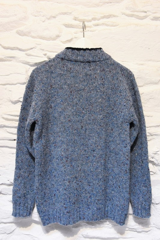 Buttoned Hight Neck Sweater – Speckled Light Blue – Rossan Knitwear - back