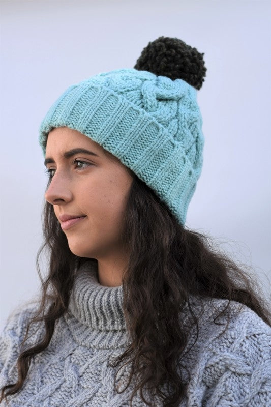 Cable Bobble Hat - Mint - McConnell  - side