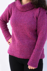 Cowl polo neck sweater with herringbone stitch edges – Pink – Rossan Knitwear