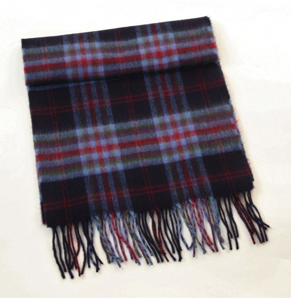 Fine Merino Scarf - Navy, Blue and Red Check - John Hanly