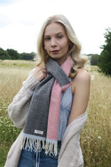 Helsinki Lambswool Scarf - Dark Grey and Pink - McNutt of Donegal