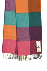 Hyacinth and Orange Check Lambswool Scarf - McNutt of Donegal