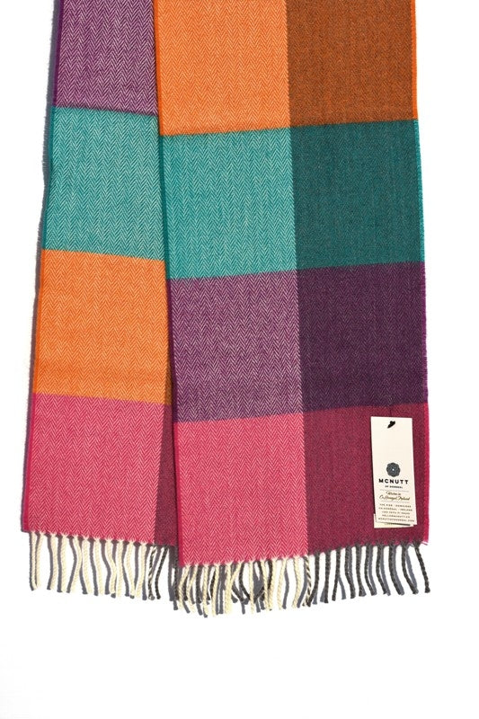 Hyacinth and Orange Check Lambswool Scarf - McNutt of Donegal