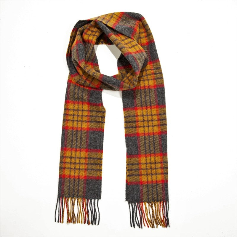 Lambswool Scarf - Mustard, Red and Grey Check - John Hanly