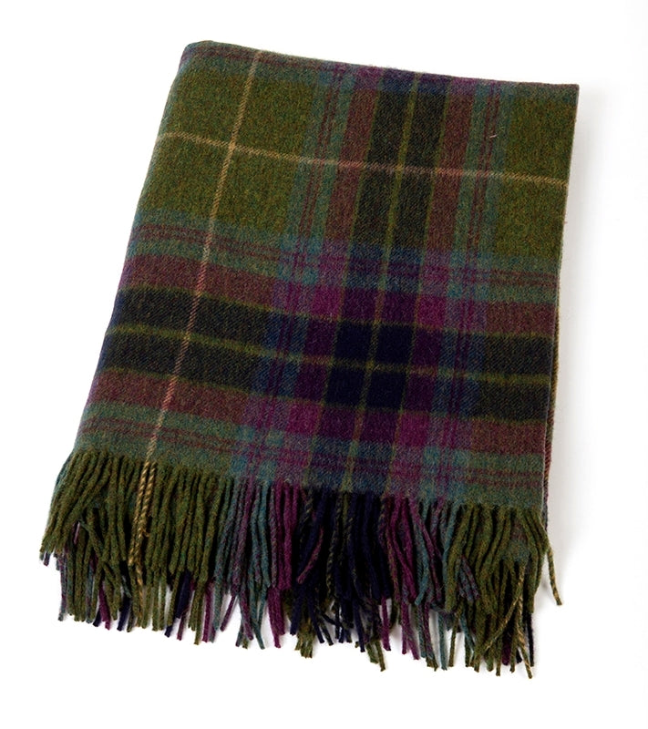 Lambswool Throw - dark green & aubergine plaid - John Hanly 