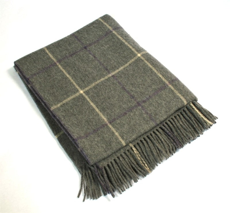 Lambswool Throw - John Hanly - grey, cream and purple check