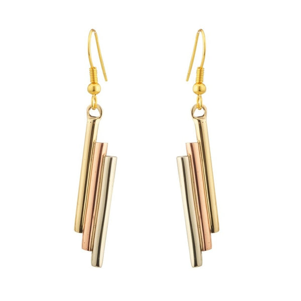 Layered Bar Drop Earrings – Copper, Brass and Silver - NJO Designs 