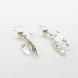 Leaf Drop Earrings – Pearl and Sterling Silver - Martina Hamilton - Pure Ireland