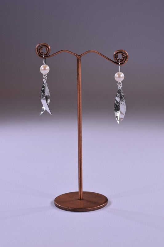 Leaf Drop Earrings – Pearl and Sterling Silver - Martina Hamilton - Pure Ireland