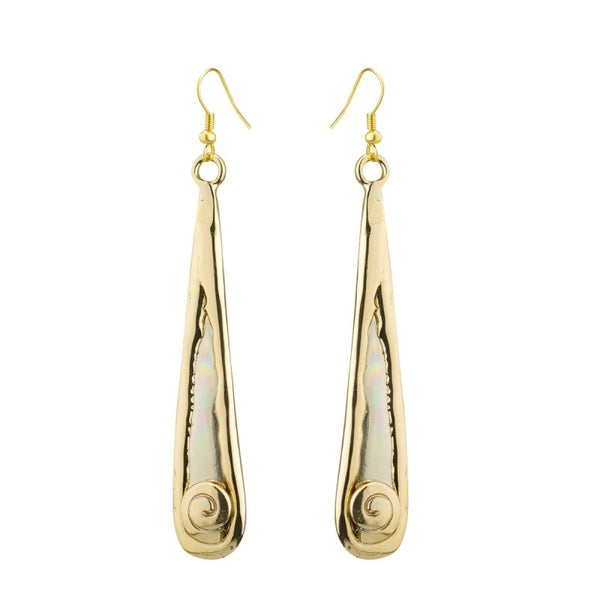 Long Thin Spiral Oval Drop Earrings - Silver and Brass - NJO Designs
