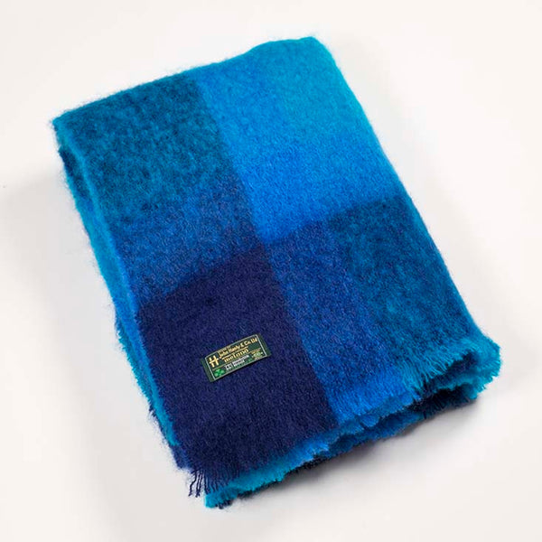 Mohair Throw - navy, blue, aqua block  - John Hanly