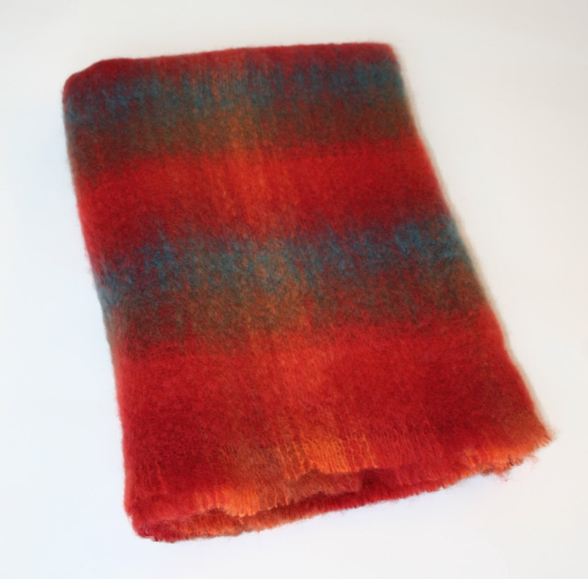 Mohair Throw red orange and teal check John Hanly
