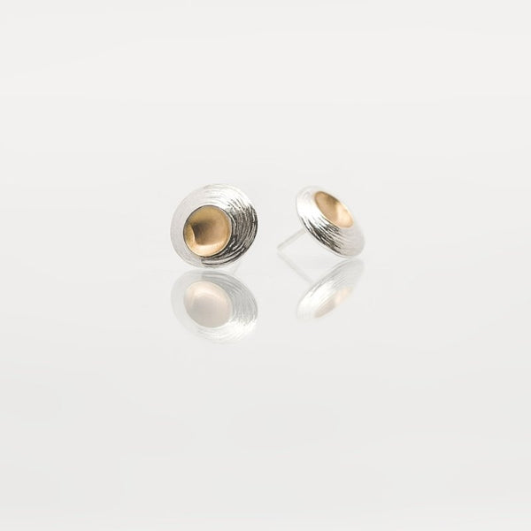 Moon Shell Tiny Stud Earrings - Sterling Silver & Gold - Martina Hamilton - Pure Ireland