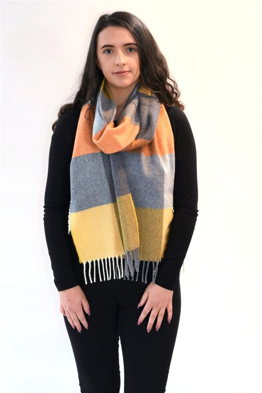 Orange and Smoke Check Lambswool Scarf - McNutt of Donegal