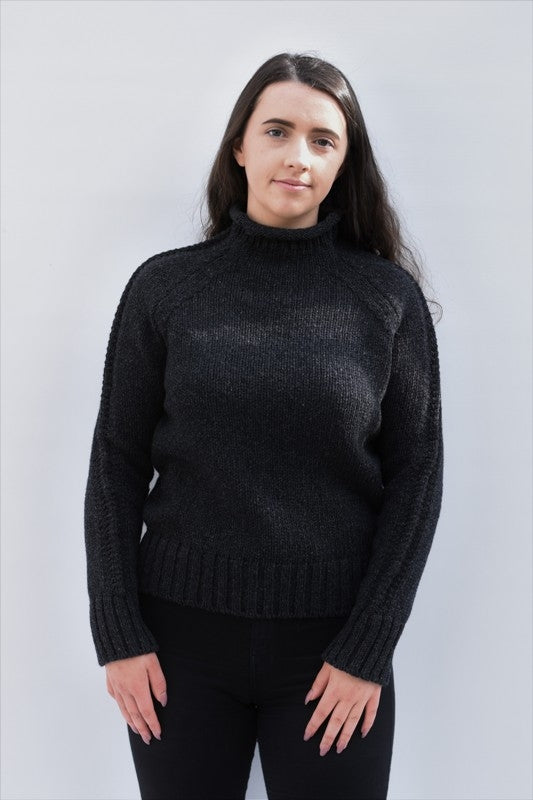 Raglan Sweater With Centre Line On Sleeve - Charcoal - McConnell
