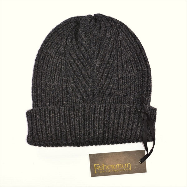 Rib Herringbone Stitch Hat - Charcoal - Fisherman Out of Ireland