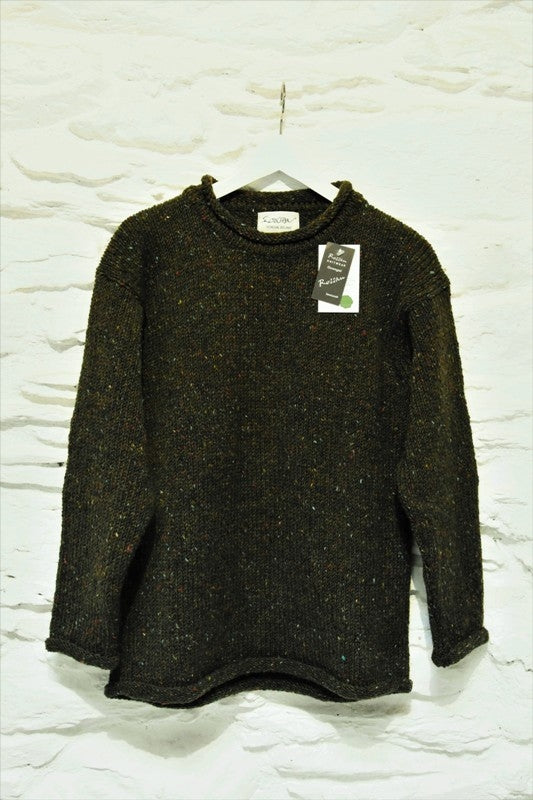 Roll neck jumper – Speckled dark green – Rossan Knitwear - front