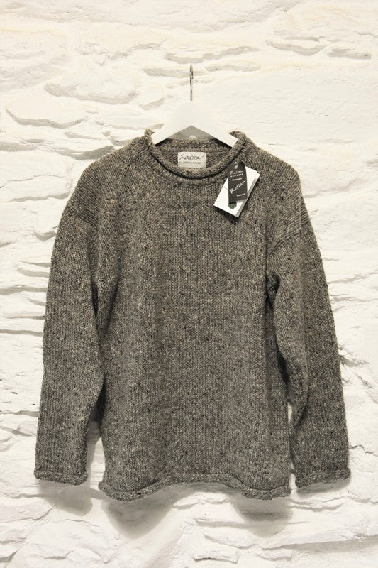 Roll neck jumper – Speckled porridge – Rossan Knitwear - front