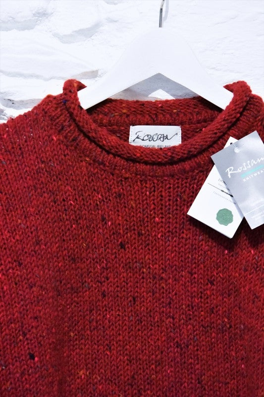 Roll neck jumper – Speckled red – Rossan Knitwear - neck detailing