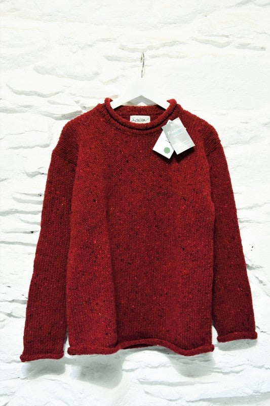 Roll neck jumper – Speckled red – Rossan Knitwear - front
