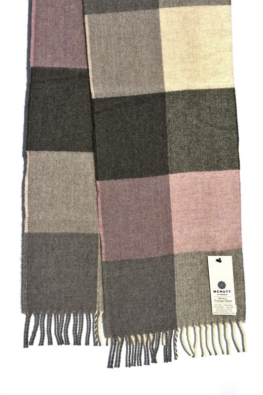 Rose and Grey Check Lambswool Scarf - McNutt of Donegal
