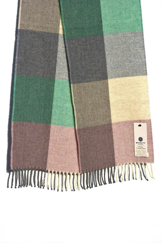 Spearmint and Smoke Check Lambswool Scarf - McNutt of Donegal