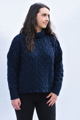 Turtleneck Cropped Aran Sweater – Navy – McConnell
