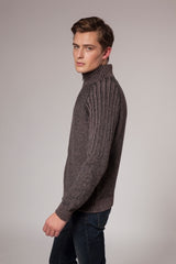 Zip Neck Sweater with Plated Ribbed Shoulder and Back Details – Walnut – Fisherman Out of Ireland